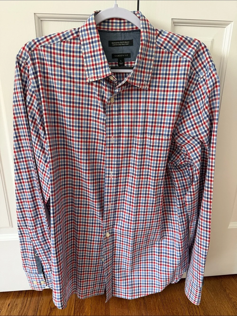 Banana Republic Red, Blue & White Check Slim Dress Shirt